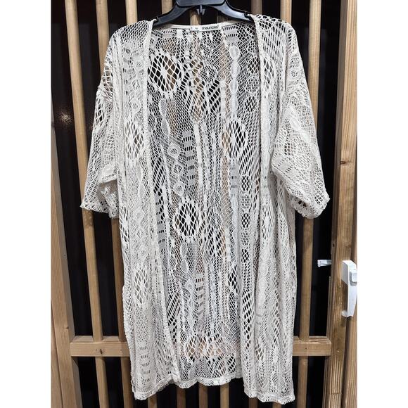 Maurices Cardigan Womens 1X Cream Crochet Lace Kimono Open Front Boho Festival - Picture 1 of 7